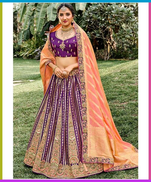 violet pink banarasi silk lehenga choli