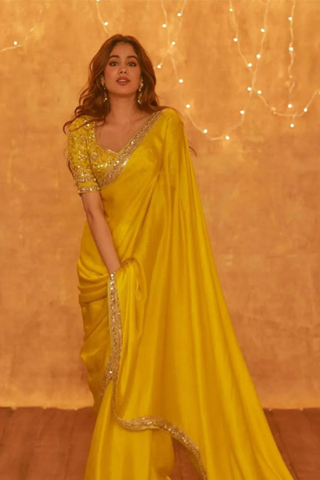 A Forbearance Fancy Thread Embroidery Sequence Border Work Yellow Saree