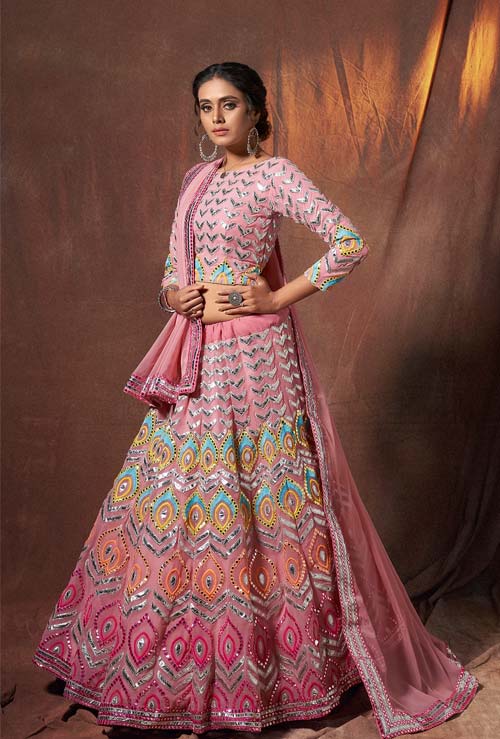 Beautiful Peach Color Lehenga Choli With Resham Work