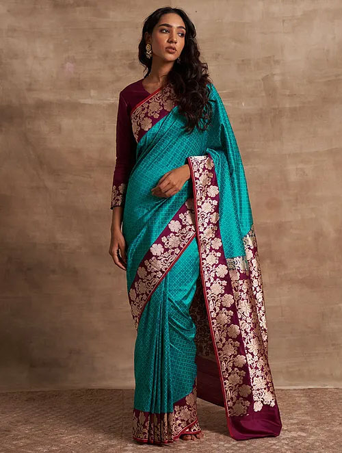 Blue Benarasi Handloom Silk Saree With Zari