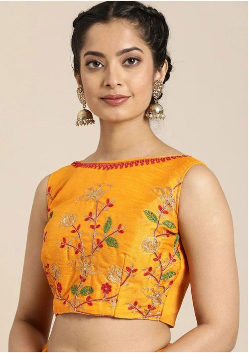 Boat Neck Yellow Blouse Design