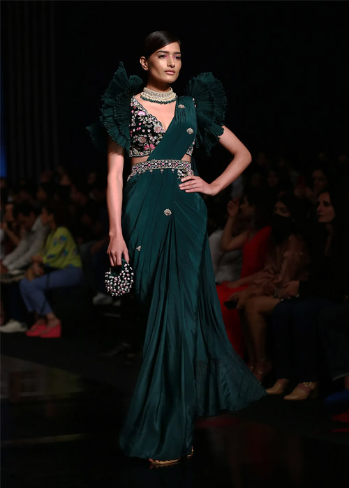 Bottle Green Ready Pleated Saree
