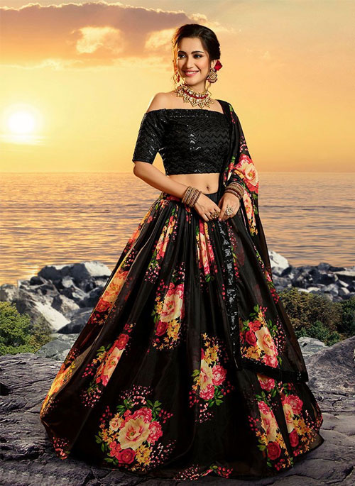 Classy Black Partywear Flared Lehenga Choli Set