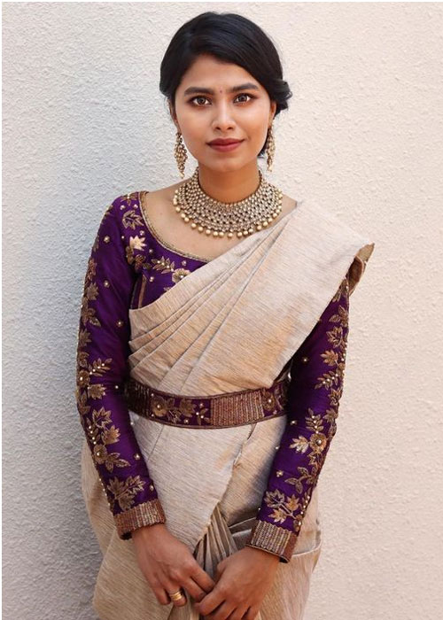 Embroidered Belt Style Blouse Design