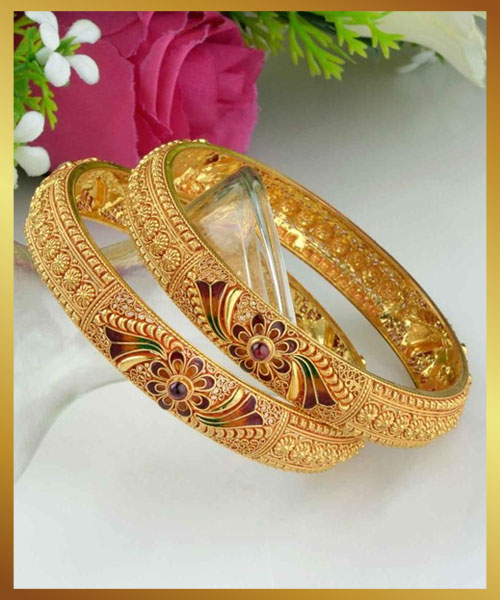 Floral Design Gold Bangles