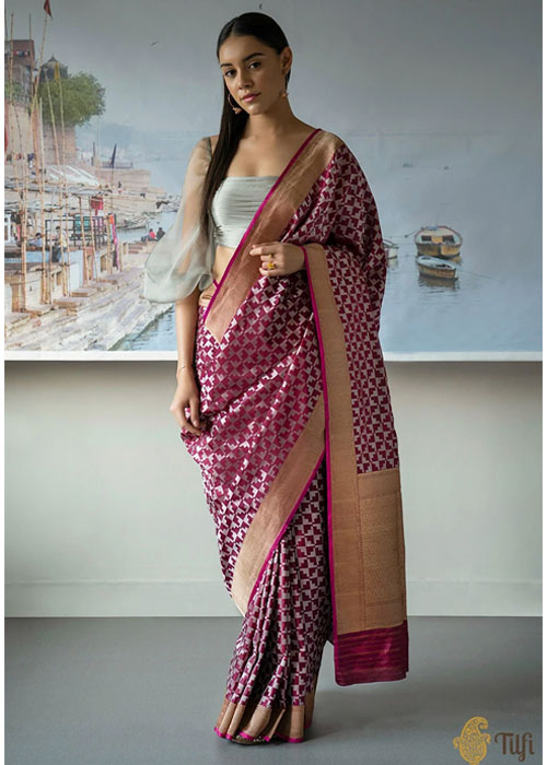 Garnet Pure Katan Silk Banarasi Handloom Saree