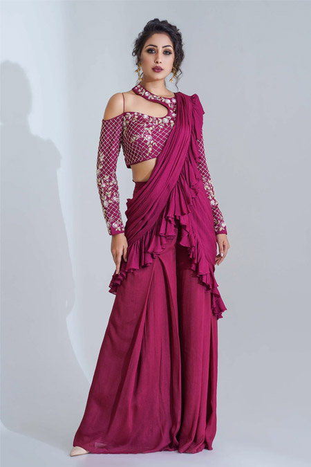Georgette Crepe Pre-Draped Pant Saree