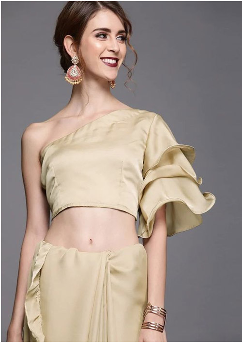 Golden Color One Shoulder Blouse Design