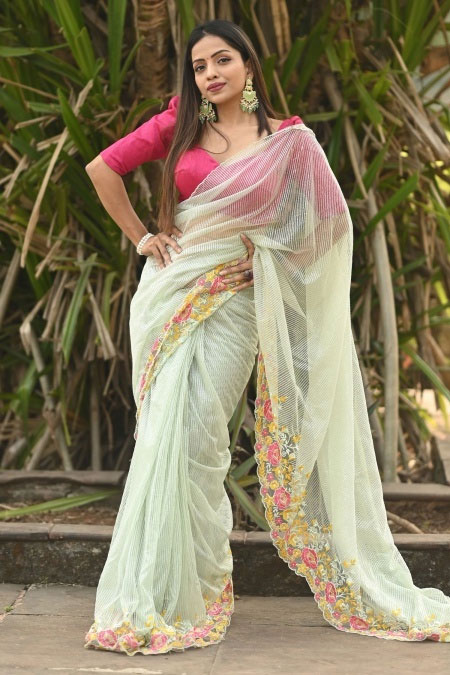 Green Net Saree