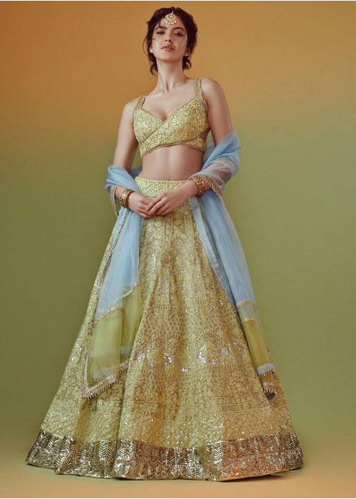 Green Sequin Work Lehenga