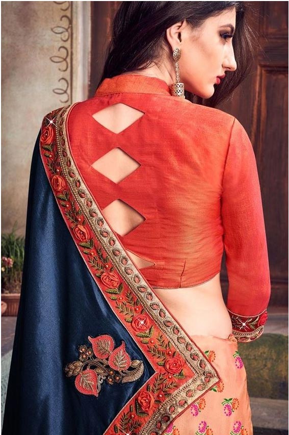 High Neck Back Blouse Design