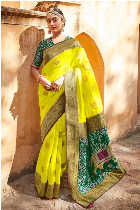 Lime Green Banarasi Patola Saree