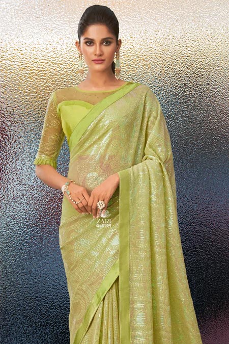 Mint Green Embroidered Sequin Saree