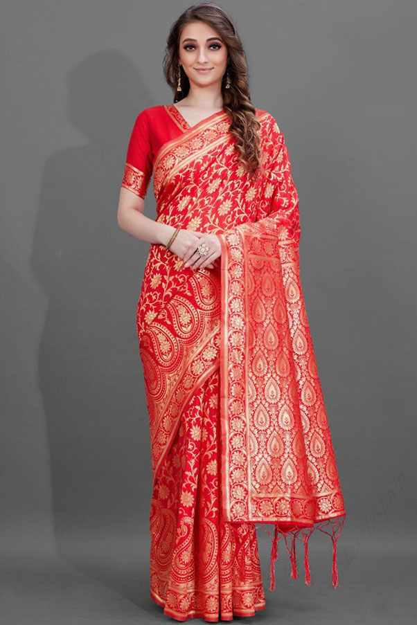 Paisley Style Red Banarasi Saree 