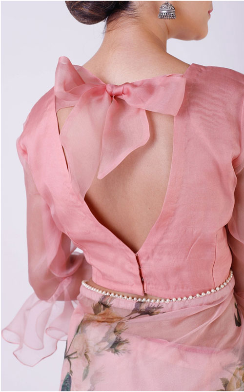 Peach Back Knot Blouse Design