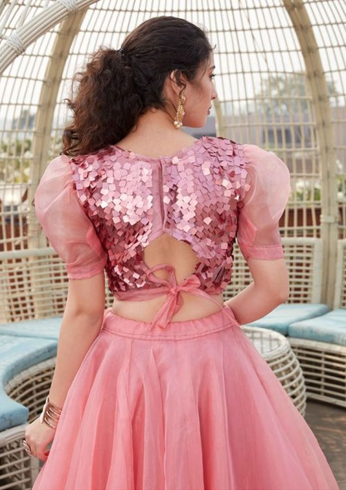 Pink Sequin Work Blouse Design