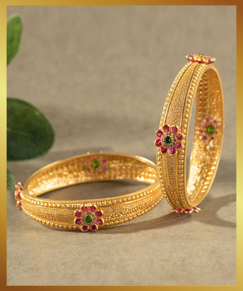Pink Stone Studded Gold Bangles