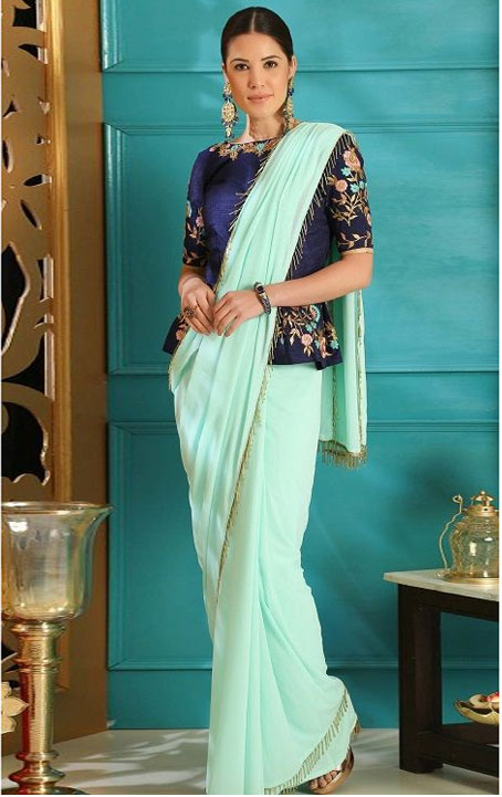 Plain Saree With Designer Peplum Blouse