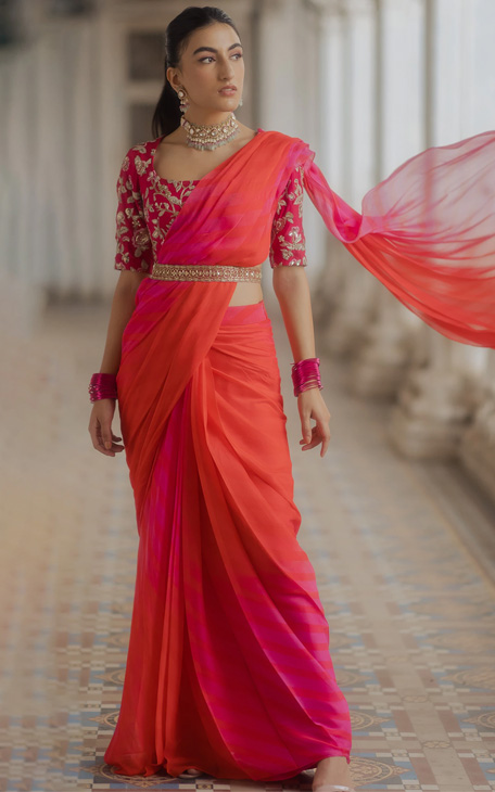 Pre-Draped Saree With Blouse
