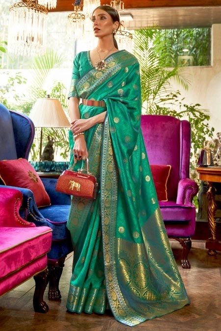 Rama Green Kanchipuram Art Silk Woven Saree