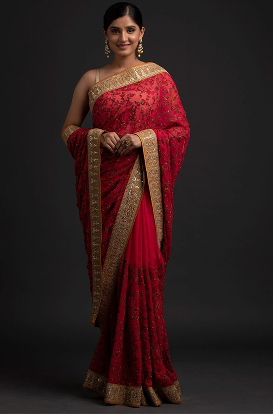 Rani Pink ThreadWork Saree