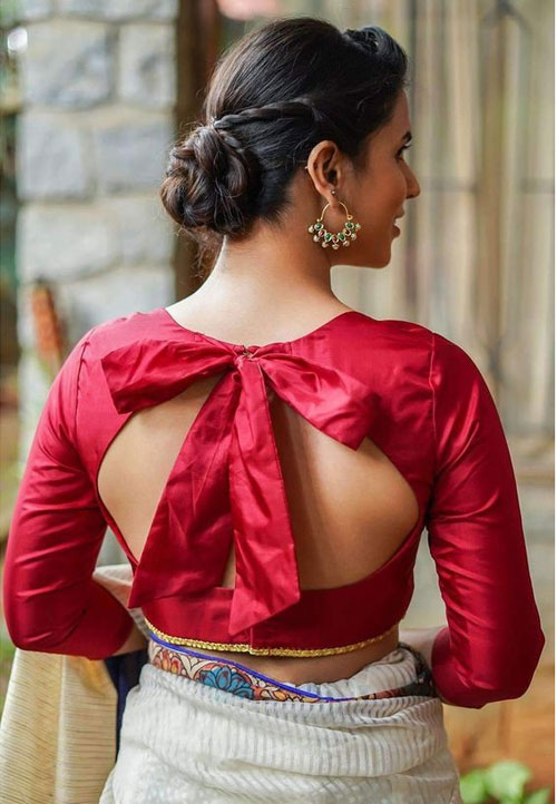 Red Back Knot Blouse Design