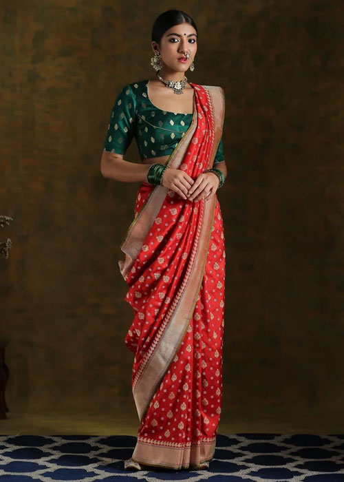 Red Handloom Banarasi Pure Katan Silk Real Zari Saree