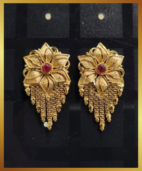 Red Stone Gold Stud Earrings