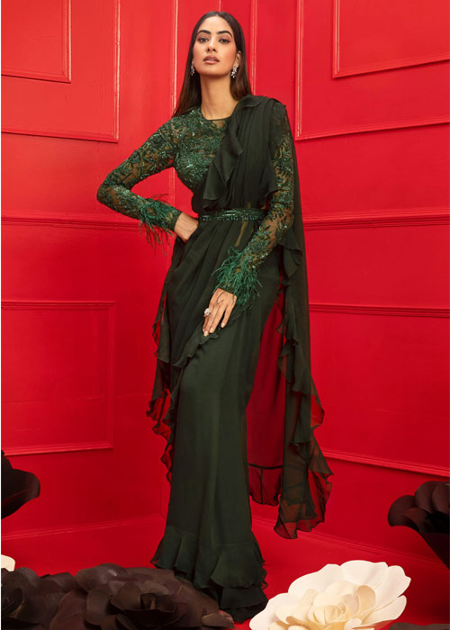 Ruffle Saree with Embroidered Blouse