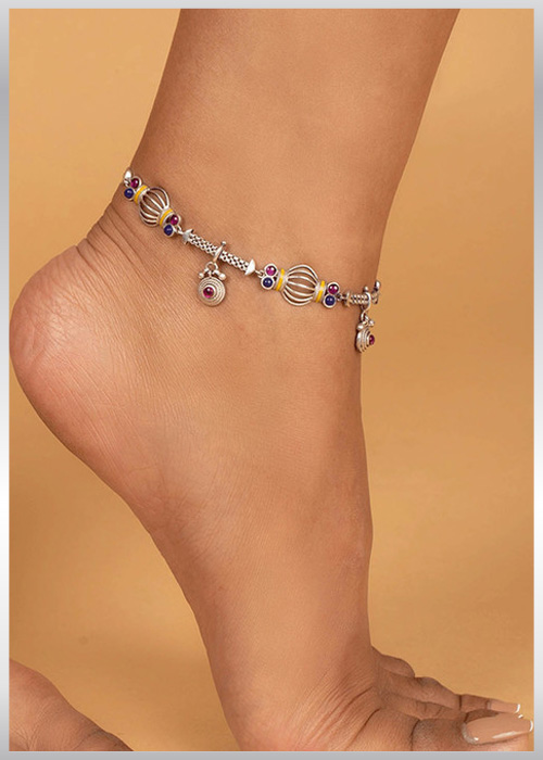 Shaya 92.5 Sterling Silver Dhol Anklet 