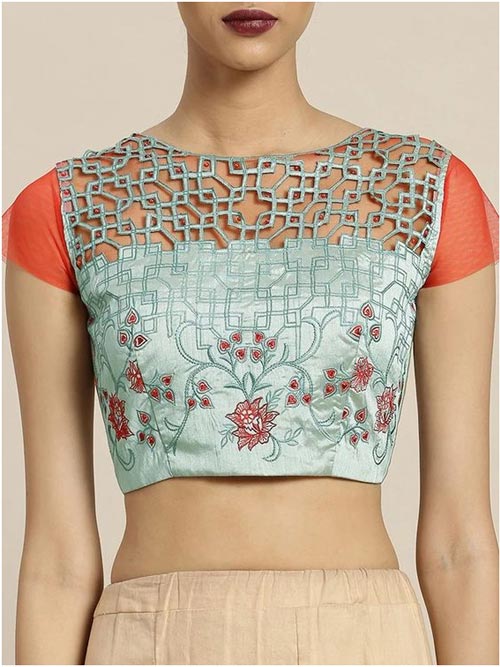 Sheer Neck Blouse Design