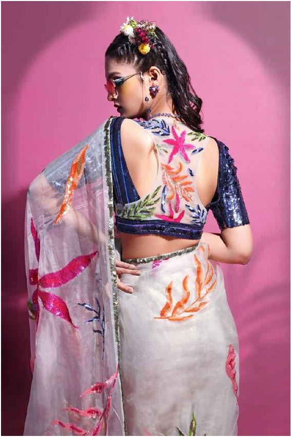 Sheer Patch Work Back Blouse Design