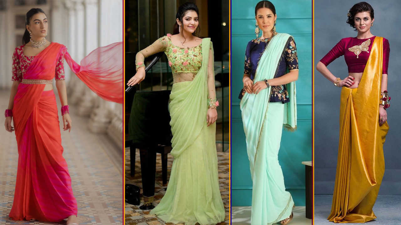 Simple Plain Sarees With Designer Blouses