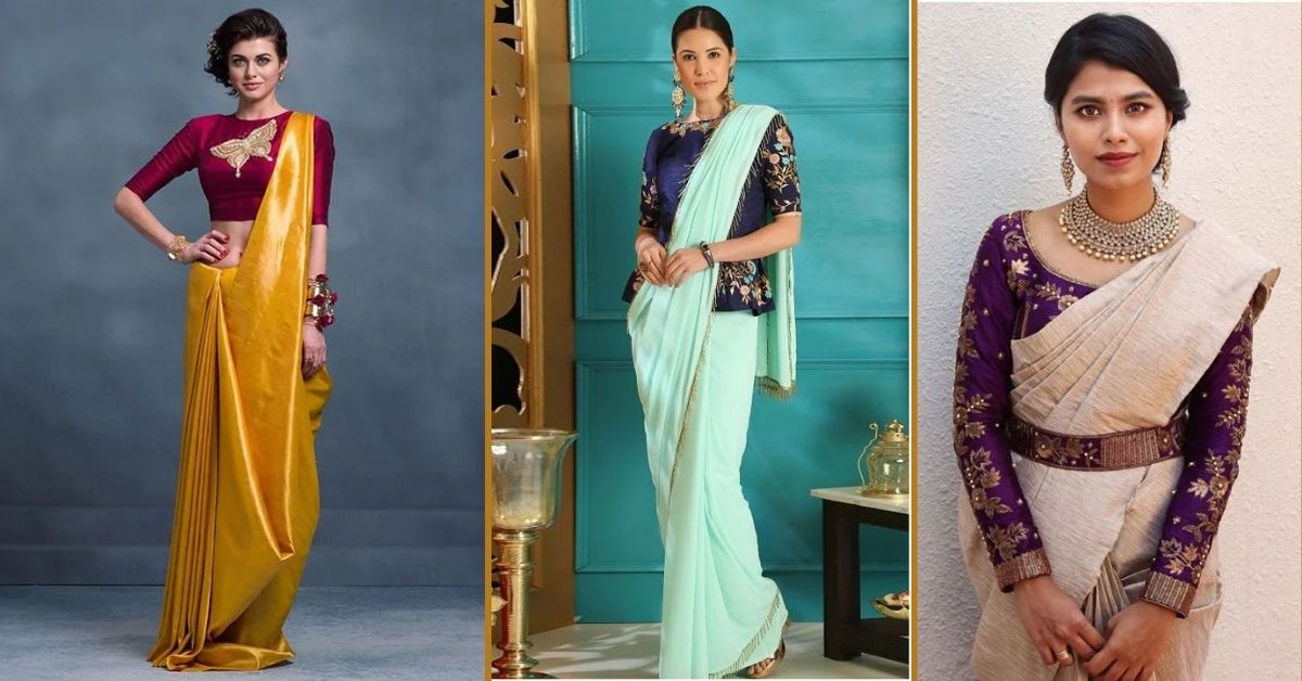 Plain sarees with designer blouse #plain #sarees #with #designer #blouse # simple #plainsareeswithdesigne… | Plain saree with heavy blouse, Saree  look, Simple blouse