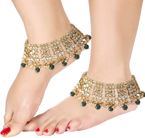 Traditional Gold Plated Bridal Kundan Anklets