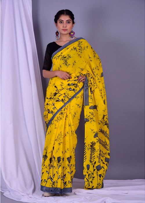 Yellow Pure Cotton Saree