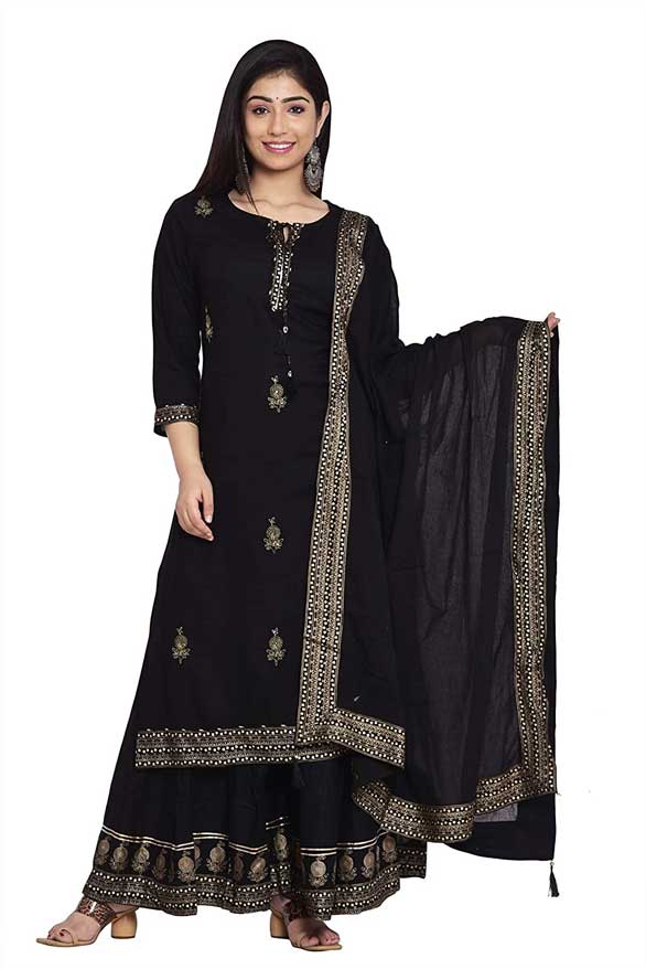 Black Kurta Sharara And Dupatta Set