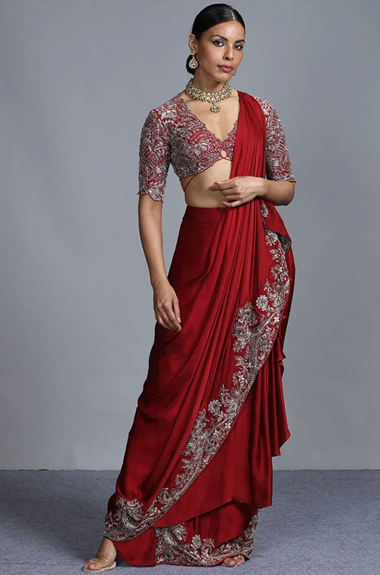 Embroidered Saree with Stitched Blouse