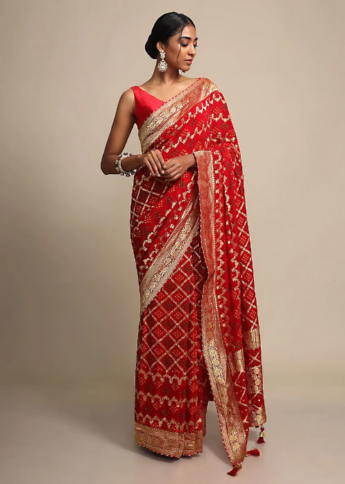 Red Georgette Bandhani Saree