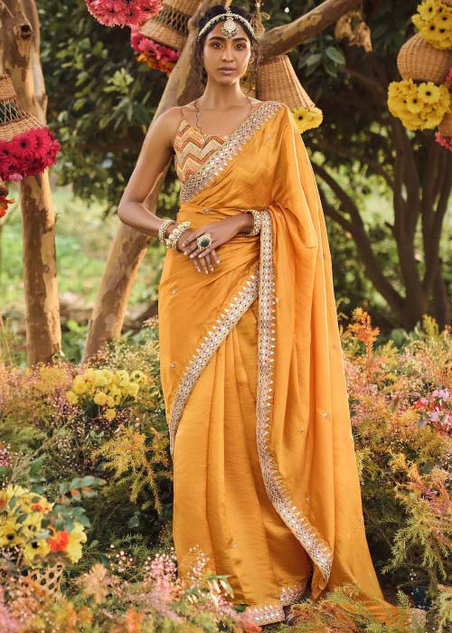 Yellow Organza saree With Silver Border