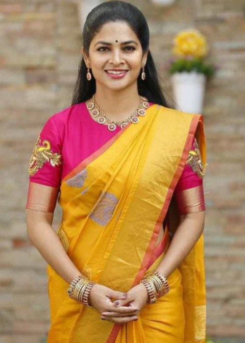 Yellow Saree And Pink Blouse