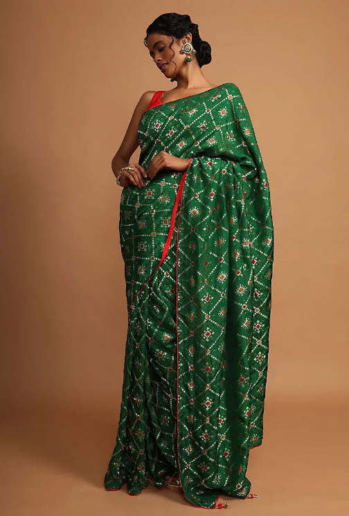 Dola Silk Green Bandhani Saree