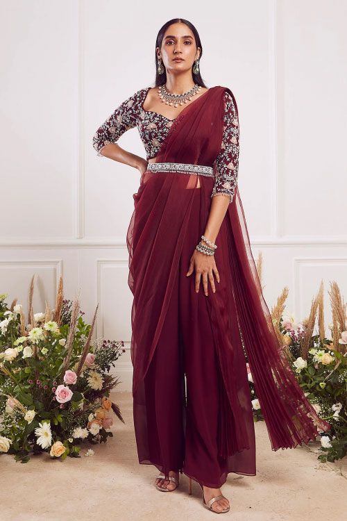 Ruffle Pre-Draped Saree Set