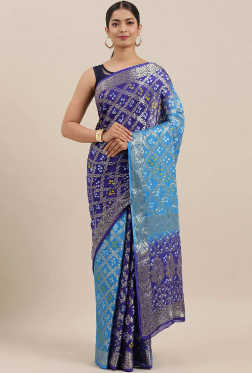 Dual Shade Blue Bandhani Saree