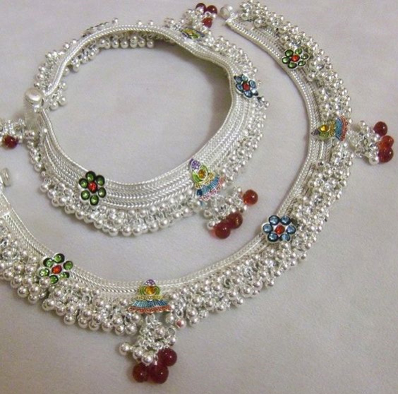 Floral Pattern Meenakari Anklets