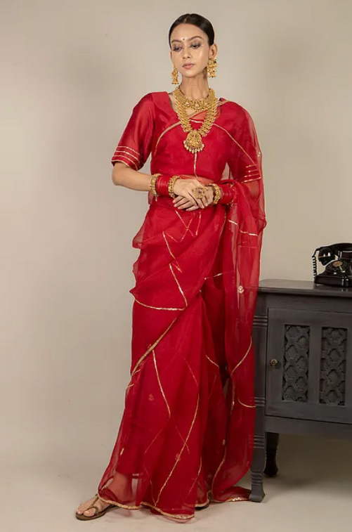 Red Chanderi Organza Saree