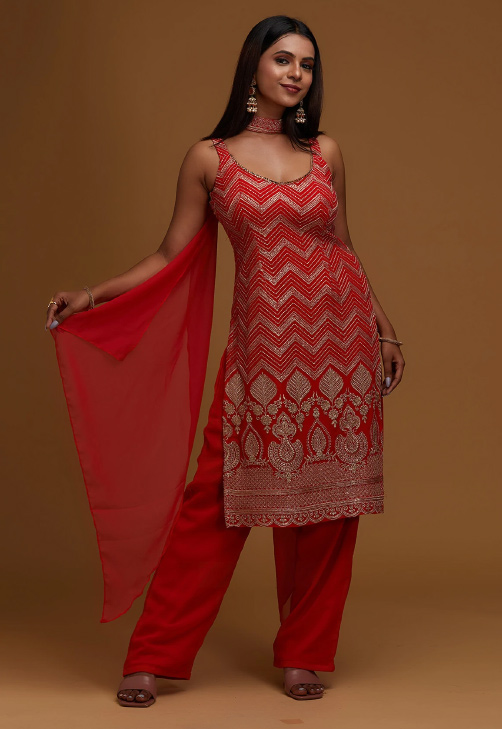Red Designer Georgette Suit