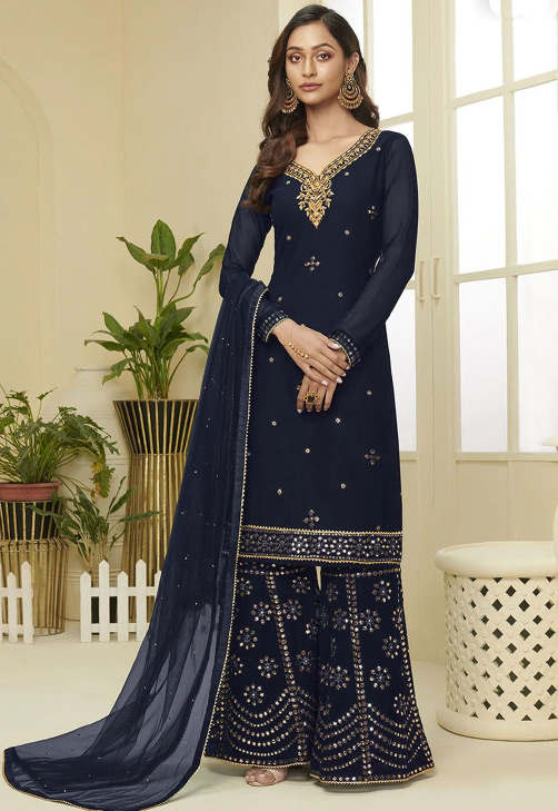 Navy Blue Georgette Party Wear Suit