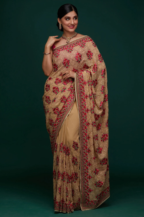 Floral Thread Work Saree