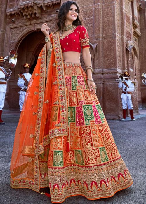 Hand Embroidered Banarasi Silk Lehenga